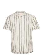 Revolution Short-Sleeved Striped Cuban Collar Shirt Marinblå