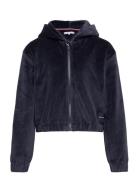 Tommy Hilfiger Velours Zip Through Hoodie Marinblå