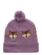 Lindex Knitted Beanie Jaquard Animal Lila