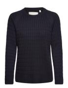 GANT Cable Knit C-Neck Marinblå