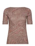 Lauren Ralph Lauren Paisley Stretch Cotton Boatneck Tee Kräm