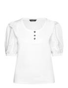 Lauren Ralph Lauren Stretch Cotton Puff-Sleeve Henley Tee Vit