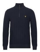 Lyle & Scott Moss Stitch Quarter Zip Jumper Marinblå