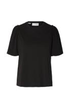 Selected Femme Slfpenelope 2/4 Ruffle Tee Svart