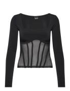 Gina Tricot Mesh Details Top Svart