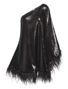 Malina Andrea -Shoulder Feather Sequin Mini Dress Svart