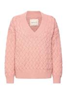 GANT Textured Cotton V-Neck Rosa