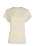 Calvin Klein Linen Blend C-Nk Top Ss Beige