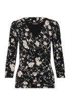 Lauren Ralph Lauren Floral Surplice Stretch Jersey Top Svart