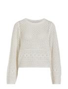 Vila Vidolise L/S O-Neck Crochet Knit Top Vit