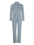 Mango Denim Jumpsuit Buttons Blå