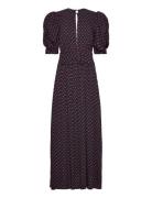 ROTATE Birger Christensen Jacquard Midi Dress Marinblå