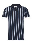 Lindbergh Striped Piqué Polo Shirt S/S Marinblå