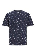 Jack & J S Jjsunshade Aop Tee Ss Crew Neck Marinblå