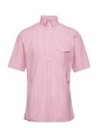 Eton Navy Striped Seersucker Short Sleeve Popover Shirt Rosa