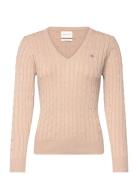 GANT Stretch Cotton Cable V-Neck Beige