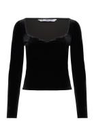 Mango Low-Cut Velvet T-Shirt Svart