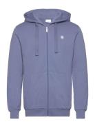 Knowledge Cotton Apparel Ask Regular Zip Hood Kangaroo Badge Blå