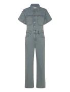 Mango Denim Jumpsuit With Multi-Position Buttons Blå