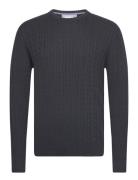 Lindbergh O-Neck Cable Knit Marinblå