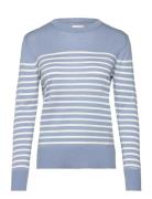 GANT Fine Knit Striped C-Neck Blå