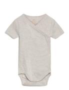 Copenhagen Colors Baby Striped Wrap Body W. Short Sleeve Grå