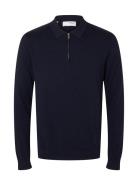 Selected Homme Slhberg Ls Half Zip Polo Noos Marinblå