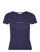 Mango Logo Cotton T-Shirt Marinblå