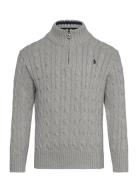 Ralph Lauren Kids Cable-Knit Cotton Quarter-Zip Sweater Grå