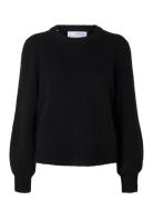 Selected Femme Slflulu Ls Knit Rib O-Neck Noos Svart