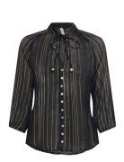 Mango Striped Bow Blouse Svart