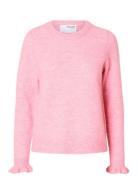 Selected Femme Slflulu Ls Knit Frill Cuff O-Neck Noos Rosa