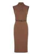 Lauren Ralph Lauren Belted Jersey Mockneck Dress Brun