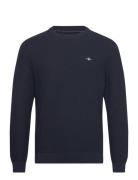 GANT Cotton Textured C-Neck Marinblå