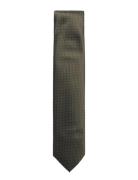 Lindbergh Black Polyester Tie With Dots 7 Cm Khaki Green