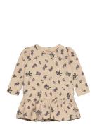 Petit Piao Dress L/S Gather Printed Beige