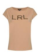 Lauren Ralph Lauren Beaded-Logo Cotton Jersey Tee Beige