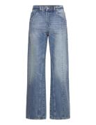 Mango Straight Jeans With Decorative Seams Blå