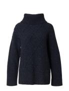 Lexington Clothing Emma Wool Blend Cable Knitted Roll Neck Marinblå