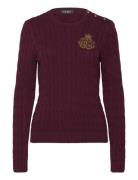 Lauren Ralph Lauren Button-Trim Cable-Knit Cotton Sweater Burgundy