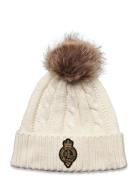 Lauren Ralph Lauren Crest-Patch Pom-Pom Cable-Knit Beanie Kräm