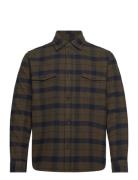 Les Deux Lennon Flannel Check Overshirt Khaki Green