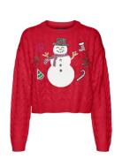 Vero Moda Vmsnowman Cable Ls Short Pullover Xmas Röd