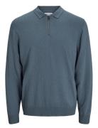 Jack & J S Jjeemil Knit Polo Half Zip Ls Noos Blå