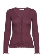 Rosemunde Rwbabette Silk Ls V-Neck Lace Cardi Burgundy