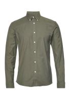 Lindbergh Yarn Dyed Oxford Superflex Shirt Khaki Green
