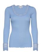 Rosemunde Rwbenita Silk Ls O-Neck Lace T-Shir Blå