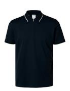Selected Homme Slhfave Sport Zip Ss Polo Noos Marinblå