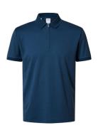 Selected Homme Slhfave Zip Ss Polo Noos Marinblå