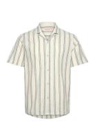 Revolution Short-Sleeved Striped Cuban Collar Shirt Beige